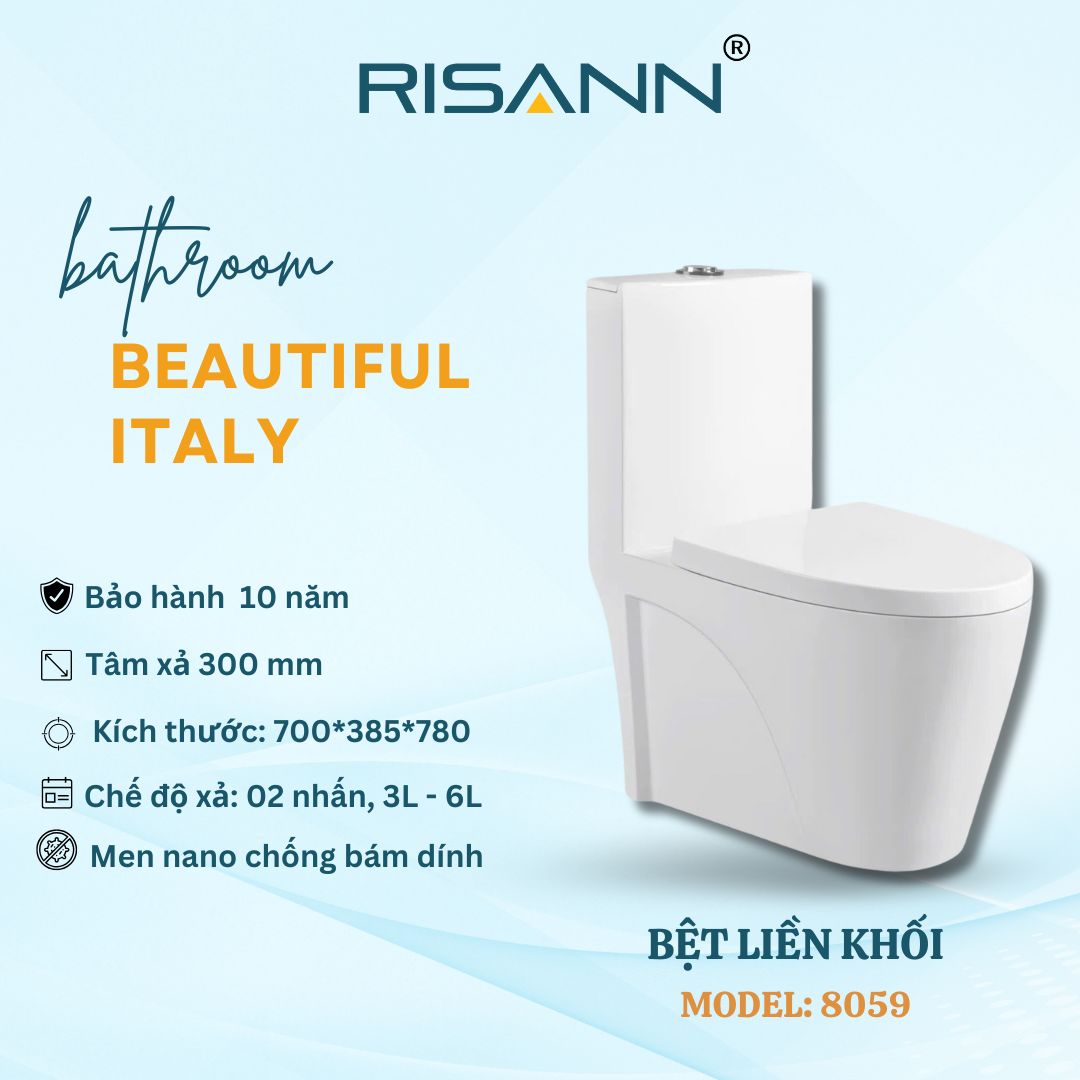 Bệt Liền Khối RISANN Model 8059 Men Nano Chống Bám Dính Xả 2 Nhấn