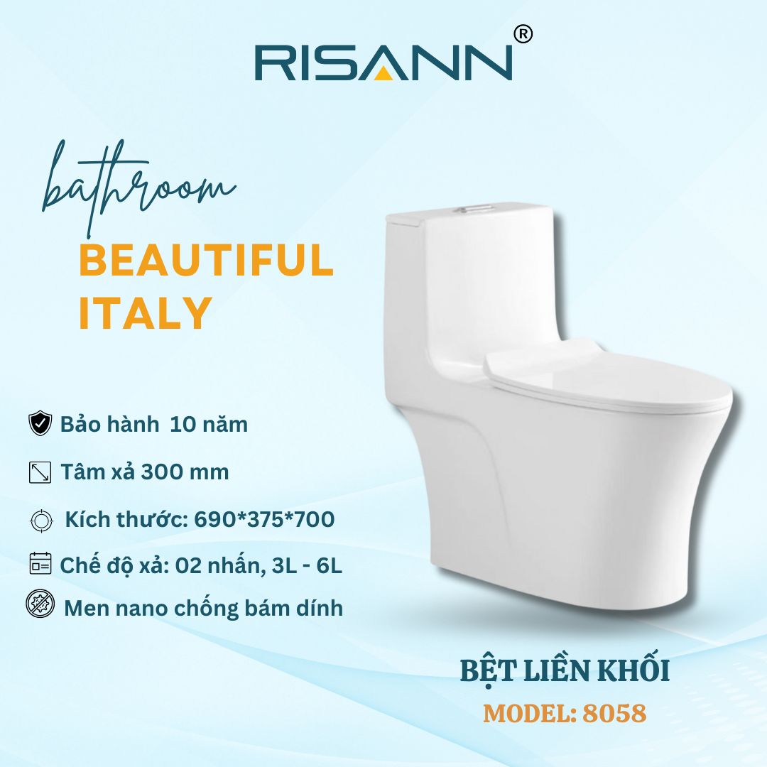 Bệt Liền Khối RISANN Model 8058 Men Nano Chống Bám Dính Xả 2 Nhấn