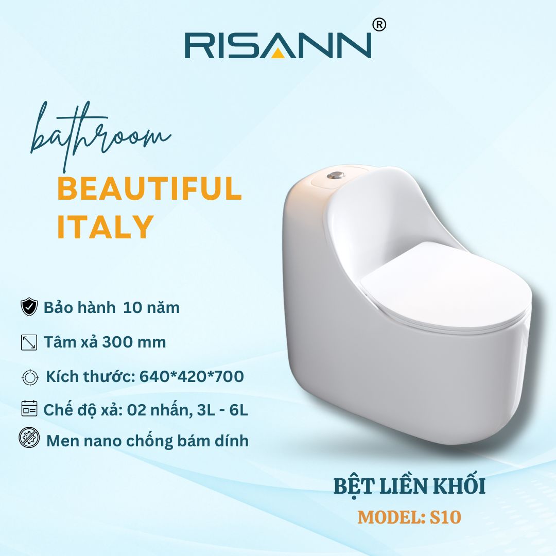Bệt Liền Khối RISANN Model S10 Men Nano Chống Bám Dính Xả 2 Nhấn