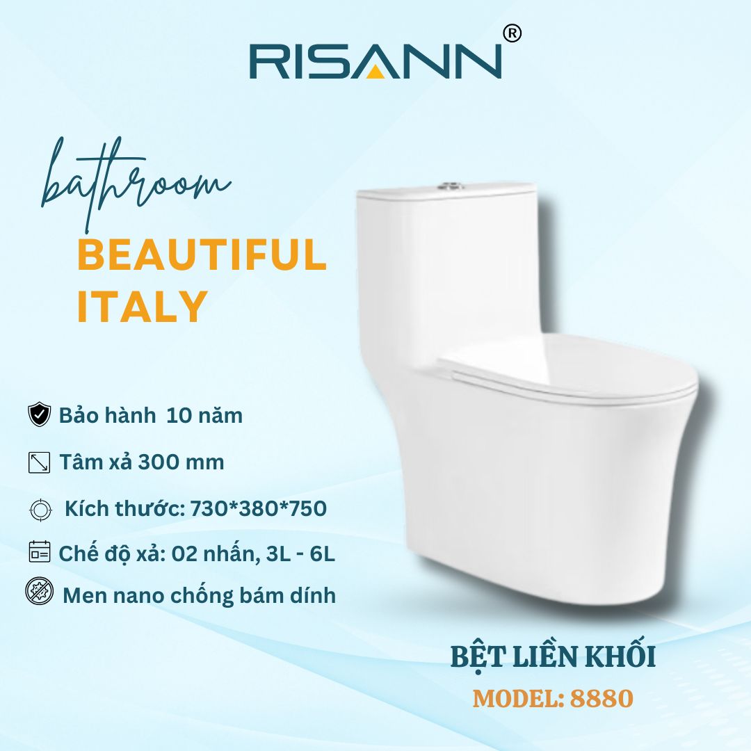 Bệt Liền Khối RISANN Model 8880 Men Nano Chống Bám Dính Xả 2 Nhấn