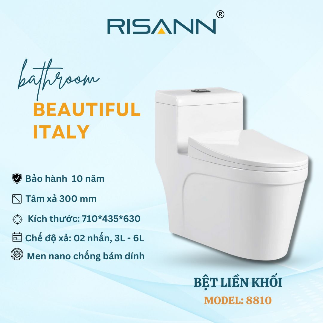 Bệt Liền Khối RISANN Model 8810 Men Nano Chống Bám Dính Xả 2 Nhấn
