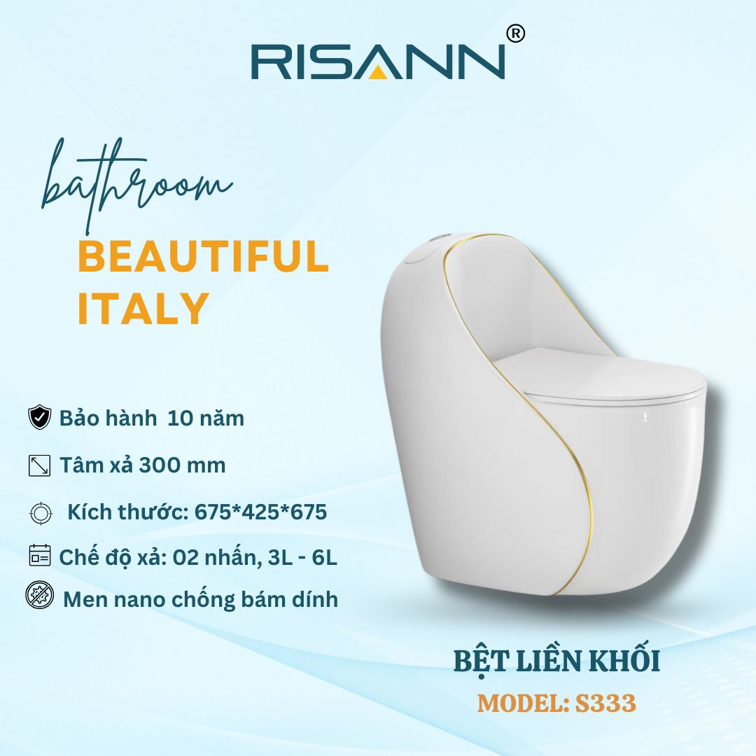 Bệt Liền Khối RISANN Model S333 Men Nano Chống Bám Dính Xả 2 Nhấn
