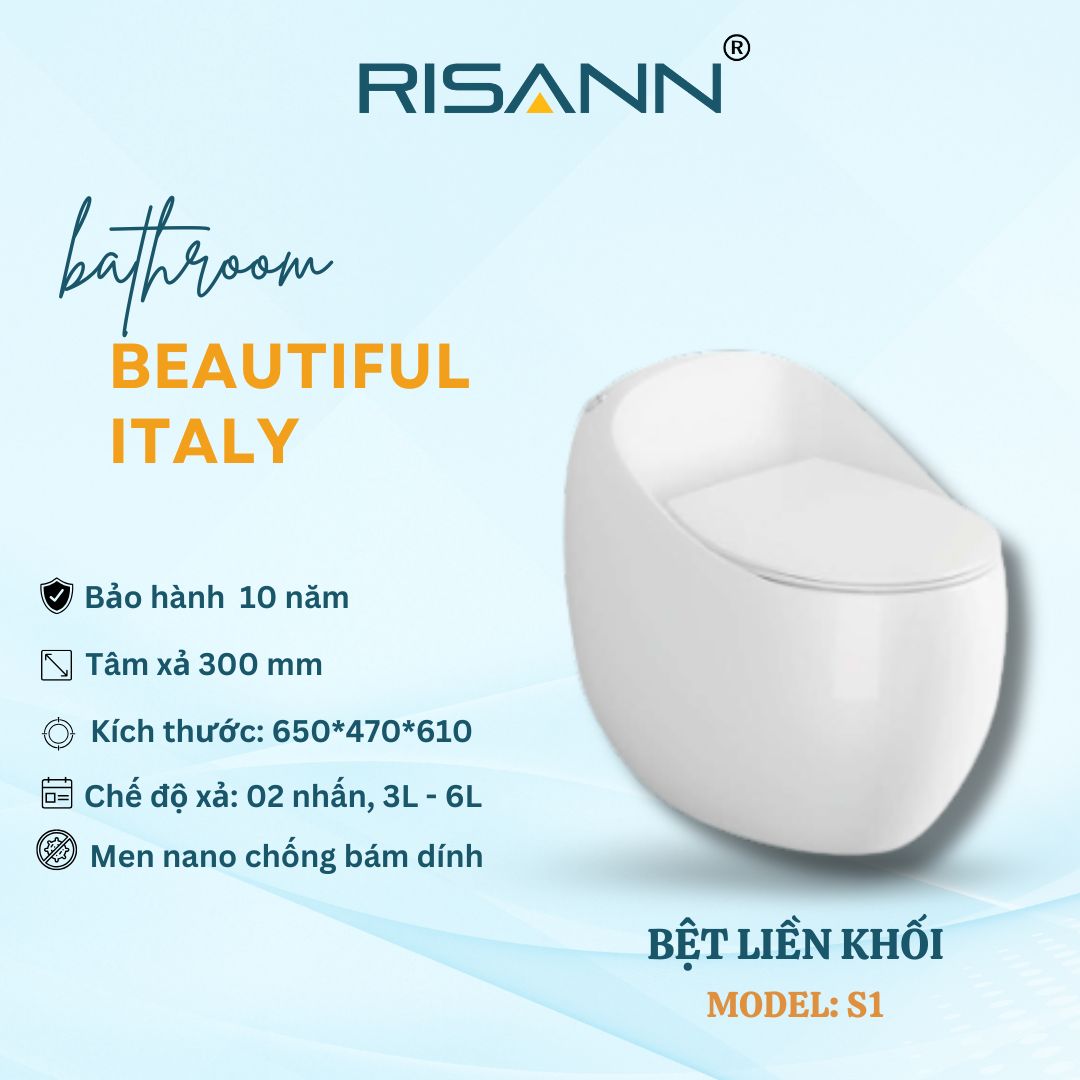 Bệt Liền Khối RISANN Model S1 Men Nano Chống Bám Dính Xả 2 Nhấn