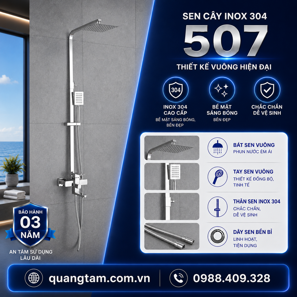 Sen Cây Inox 304 Model 507 Đánh Bóng Thủ Công Thiết Kế Vuông