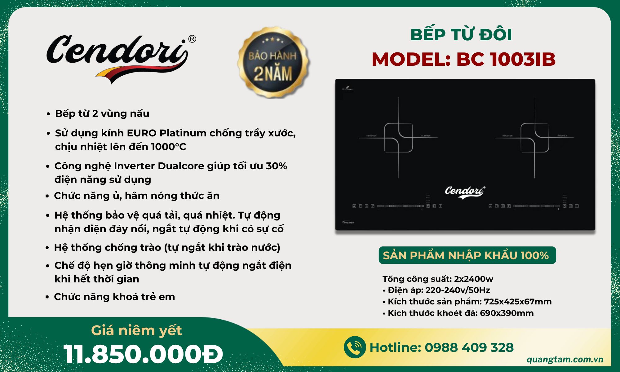 Bếp từ đôi Cendori - BC 1003IB