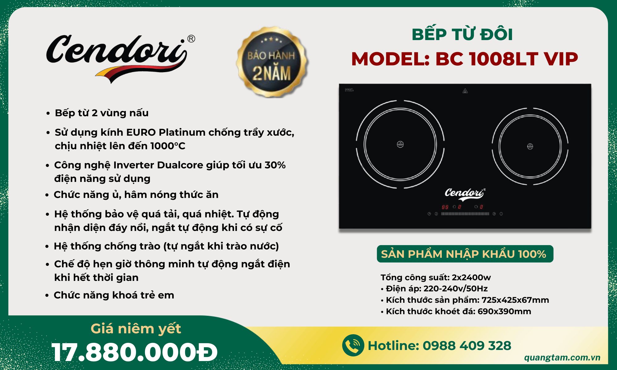 Bếp từ đôi Cendori - BC 1008LT VIP