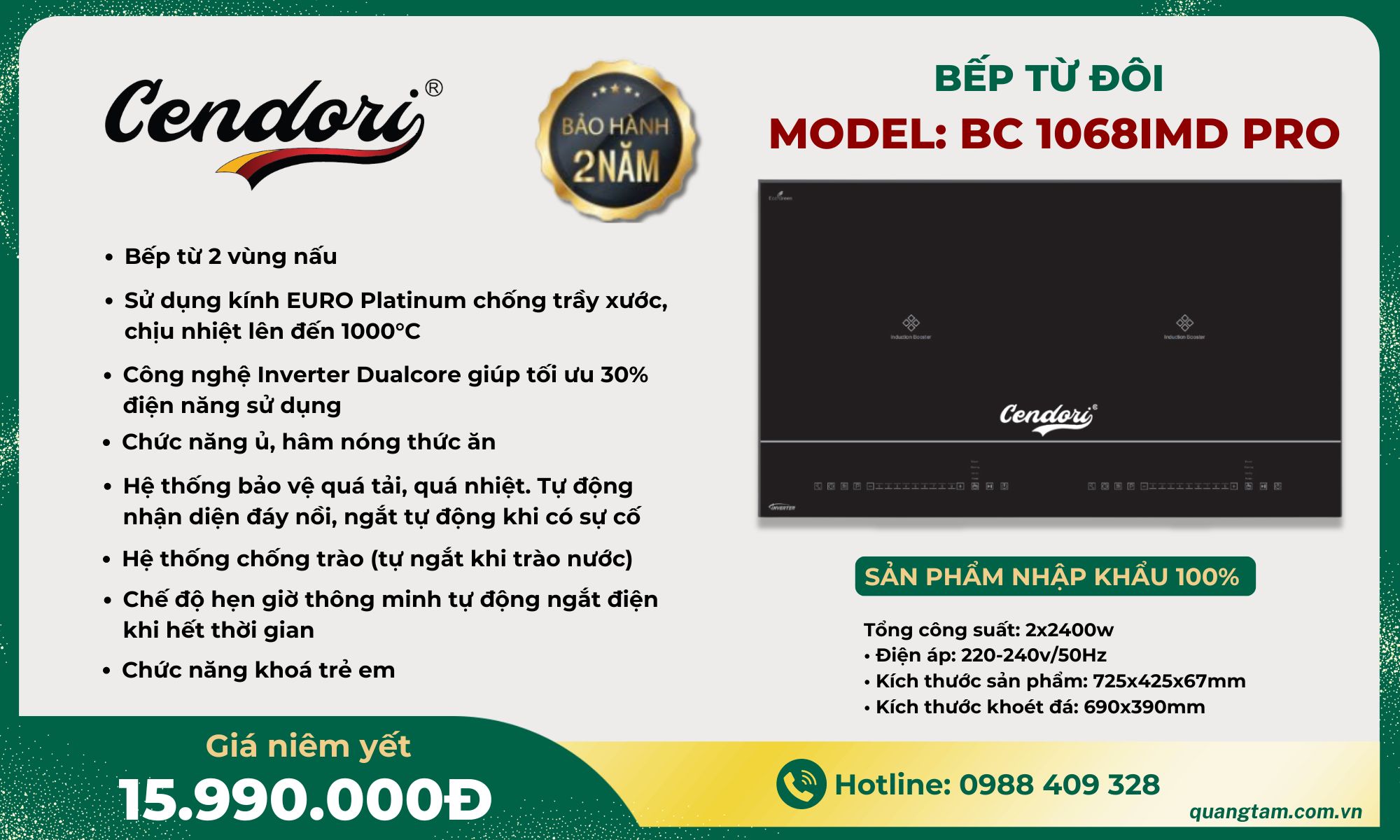 Bếp từ đôi Cendori - BC 1086IMD PRO