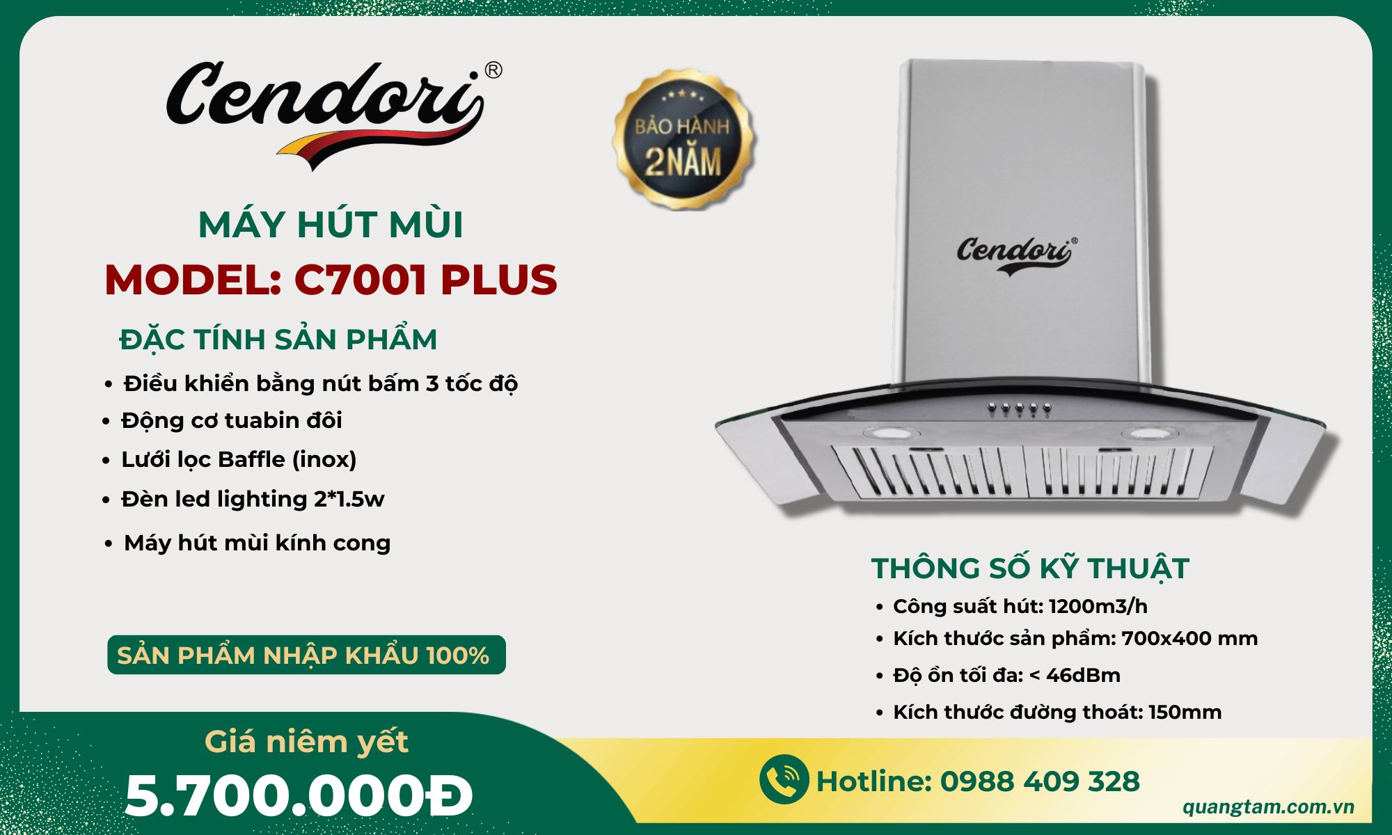 Máy hút mùi Cendori - C7001 Plus