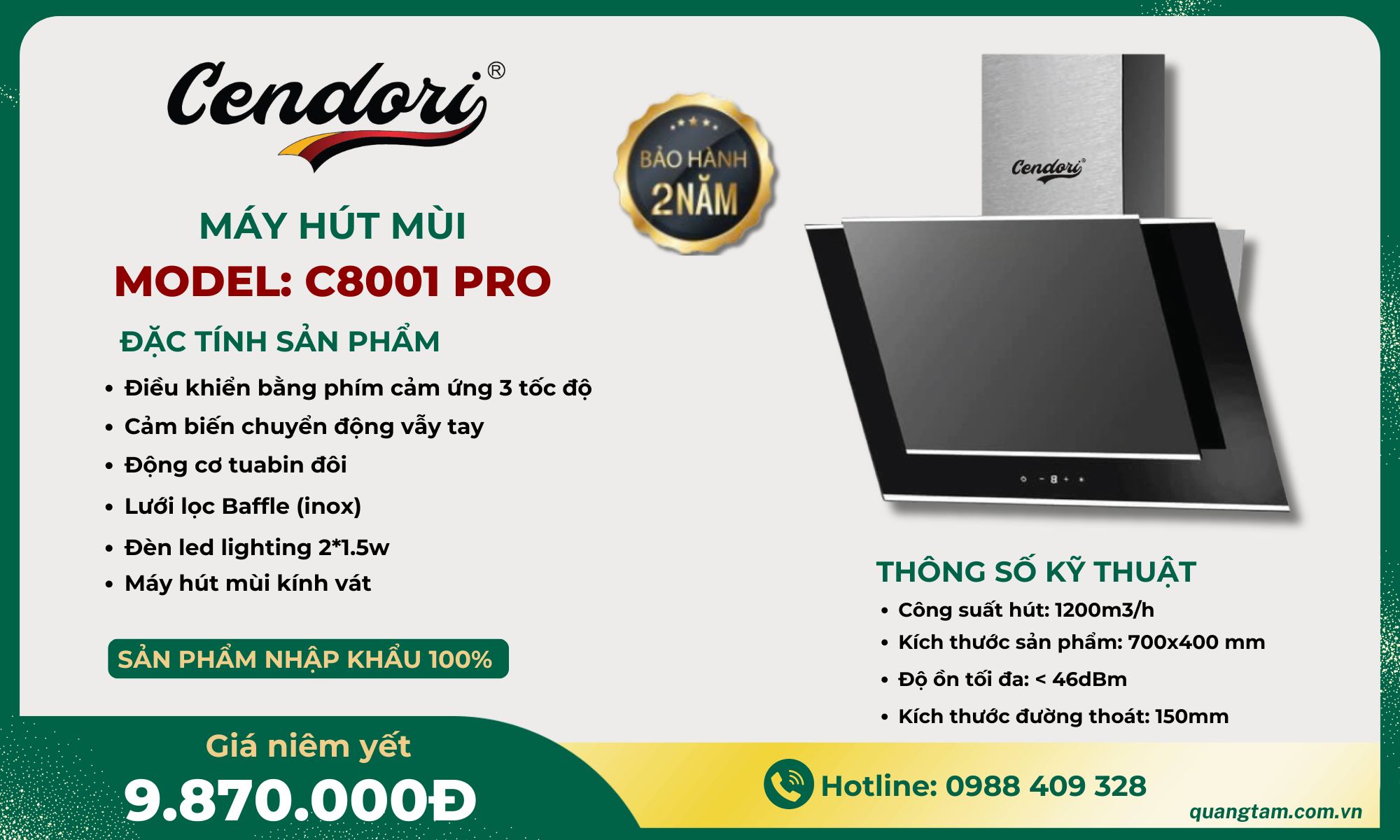Máy hút mùi Cendori - C8001 PRO