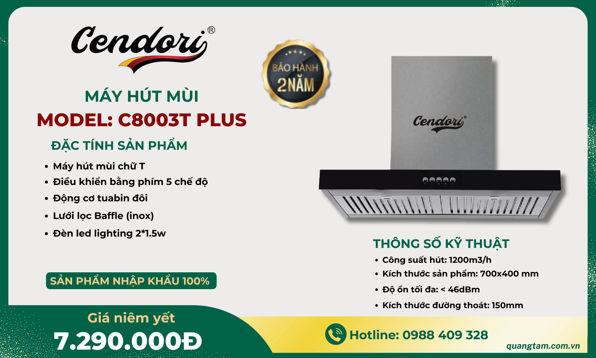 Máy hút mùi Cendori - C8003T PLUS