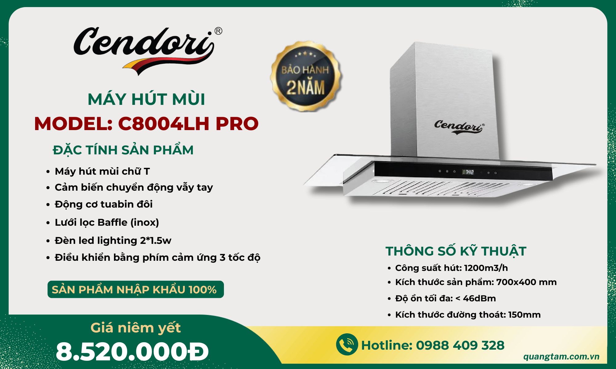 Máy hút mùi Cendori - C8004LH PRO